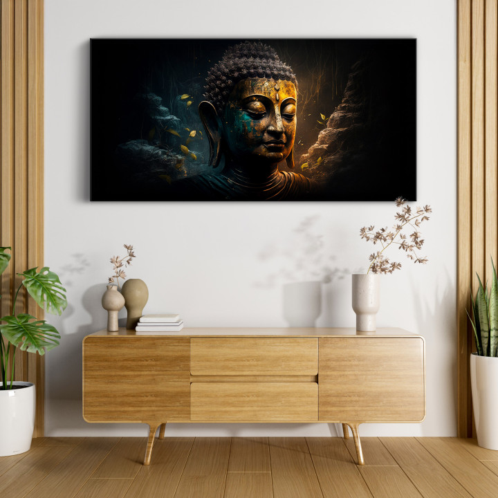 Serene Golden Buddha Canvas Wall Art - Spiritual Home Decor 24
