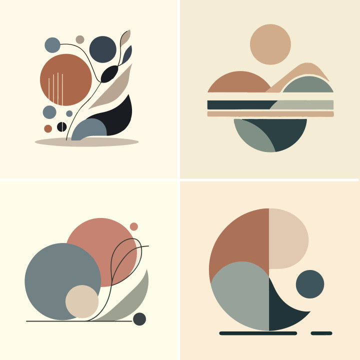 Set of 4 Geometric Wall Art, Prints with White Frames, Elegant Frame