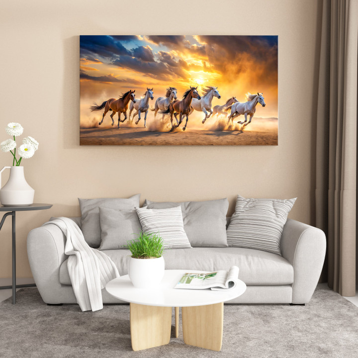 Seven Running Horses Vastu Canvas Print - Success, Power & Positive Energy