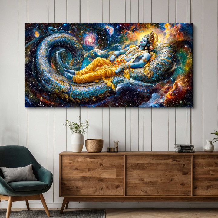 Spiritual Canvas Wall Art: Lord Vishnu - Gallery Wrap & Floating Frame Options 24