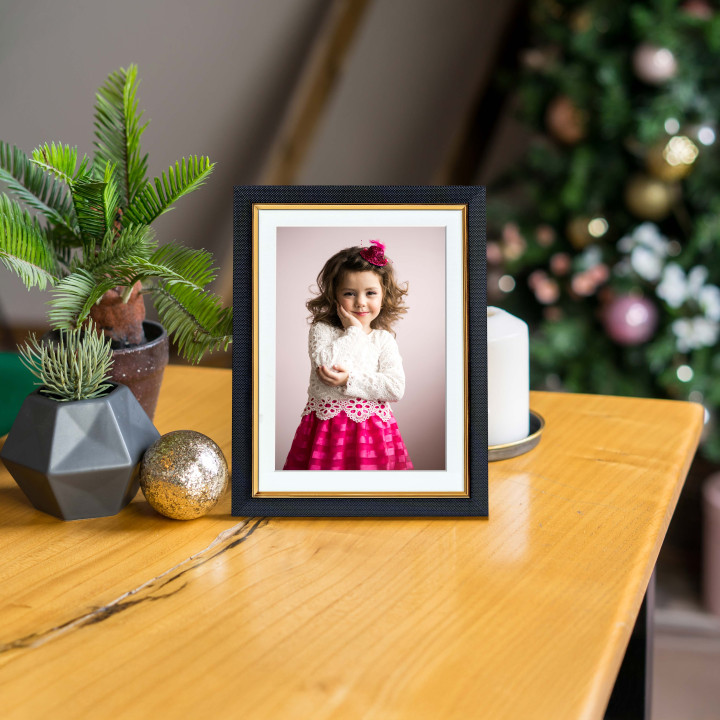 Timeless Moments, Elegant Black & Gold Gallery Frame with Matting Tabletop and Wall