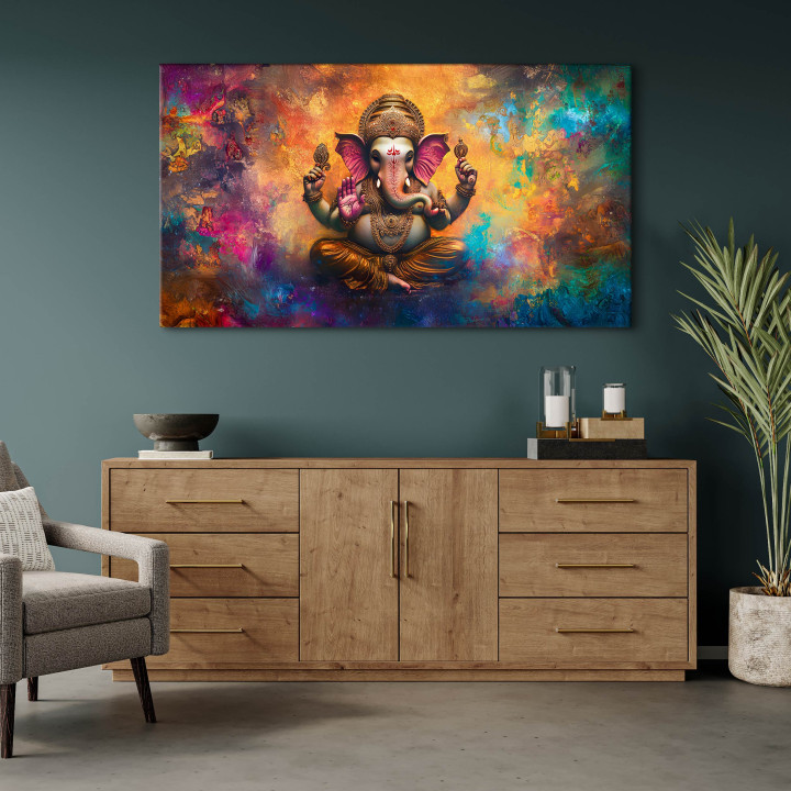 Vibrant Lord Ganesha Panoramic Canvas Art - Gallery Wrap 24