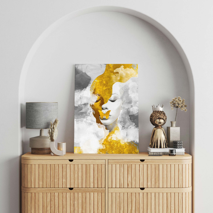 Woman Portrait With Gold Flower, Canvas Print 24x36