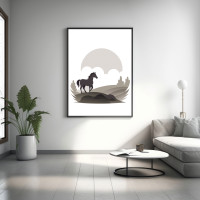 Majestic Horse Silhouette Canvas Print with Black Frame
