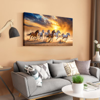 Seven Running Horses Vastu Canvas Print - Success, Power & Positive Energy