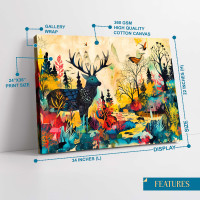 Vibrant Forest Elk Canvas Art - Modern Abstract Wildlife Wall Decor 24x36