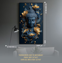 Serene Blue & Gold Buddha Canvas Wall Art - Modern Lotus Meditation Print 24