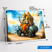 Divine Ganesha Mushak Ride Canvas Art - Modern Spiritual Decor 24