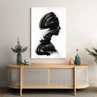 Abstract Silhouette Canvas Print - Modern Black & White Hair Art for Home & Salon Decor 24