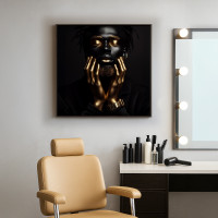 Enigmatic Golden Touch Canvas Art - Abstract Portrait in Black & Gold 24
