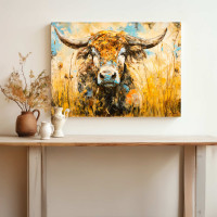Golden Pasture: The Longhorn Canvas Print, Home & office Decor 24
