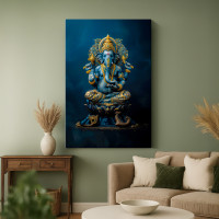 Majestic Blue Lord Ganesha Canvas Print - Spiritual Home Decor 24