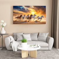 Seven Running Horses Vastu Canvas Print - Success, Power & Positive Energy