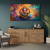 Vibrant Lord Ganesha Panoramic Canvas Art - Gallery Wrap 24